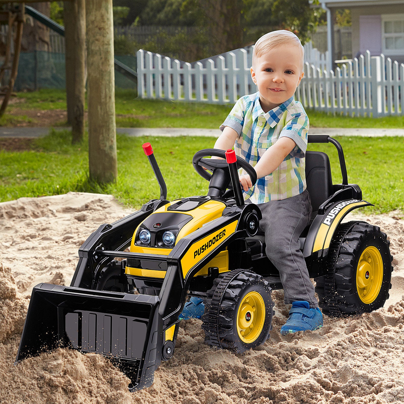 6V Electric Kids Ride On Digger Excavator Construction Tractor Music Headlight for 3-5 years Yellow