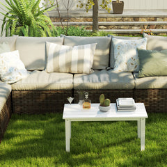 Outdoor Garden Coffee Table, HDPE All-Weather Rectangular Outdoor Garden Table with Slatted Tabletop for Patio, Balcony, 91 x 44 x 42 cm, White