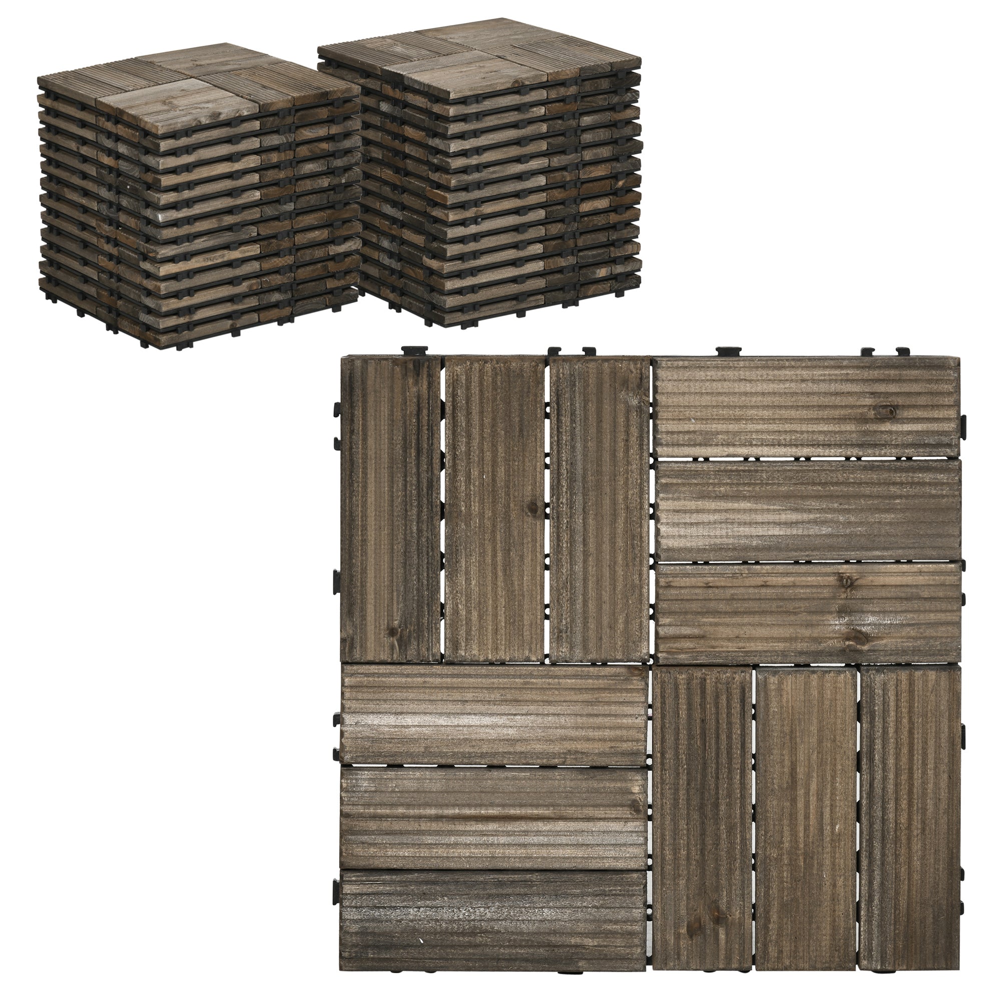 27 Pcs Wooden Interlocking Decking Tiles, Outdoor Flooring Tiles for Patio, Balcony, Terrace, Hot Tub, 30 x 30 cm per Piece, 2.5㎡ per Pack, Charcoal Grey