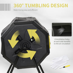 160L 360° Rotating Dual Chamber Composter - Yellow