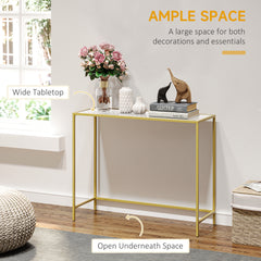 Modern Console Table, Tempered Glass Top Sofa Table with Steel Frame Adjustable Feet for Living Room, Hallway, White