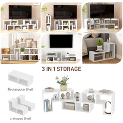 TV Stand for TVs up to 75 Inches, Free Combination TV Unit with Storage Shelves, Extendable Entertainment Centre for Living Room, White Wood Grain
