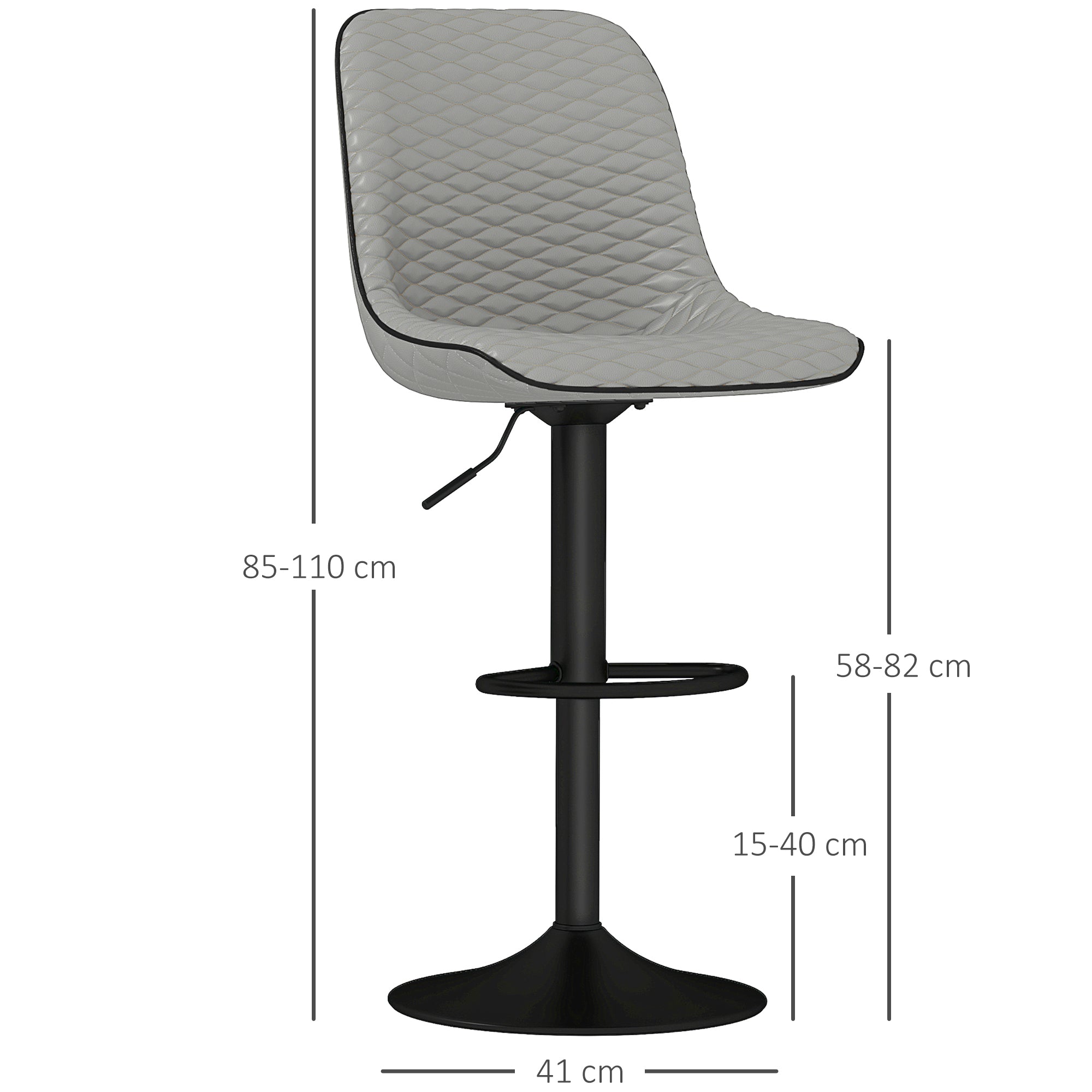 Set of Two Faux Leather Bar Stools - Grey