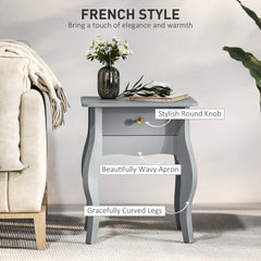 French Style Side Table with Drawer - Grey
