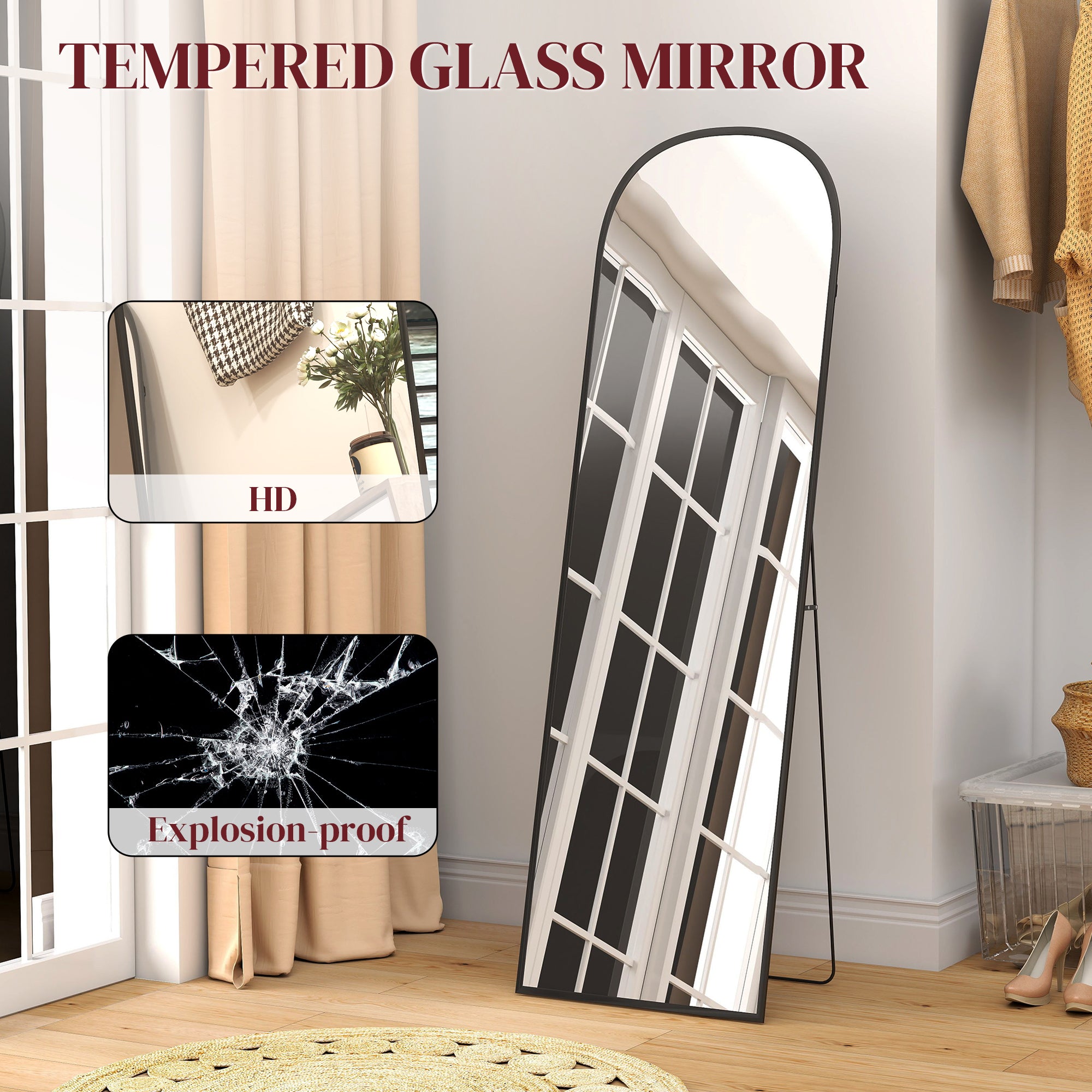 165cm Aluminium Frame Standing Mirror - Black