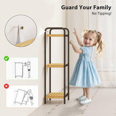 Fynco - 3-Tier Bamboo Bathroom Storage Shelf, Freestanding Narrow Shelving Unit with Slatted Shelves for Kitchen Bathroom Living Room, 41.5 x 21.5 x 77.5 cm, Natural and Black