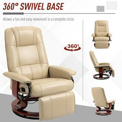 Faux Leather Armchair, with 145° Reclining Back and Footrest - Cream