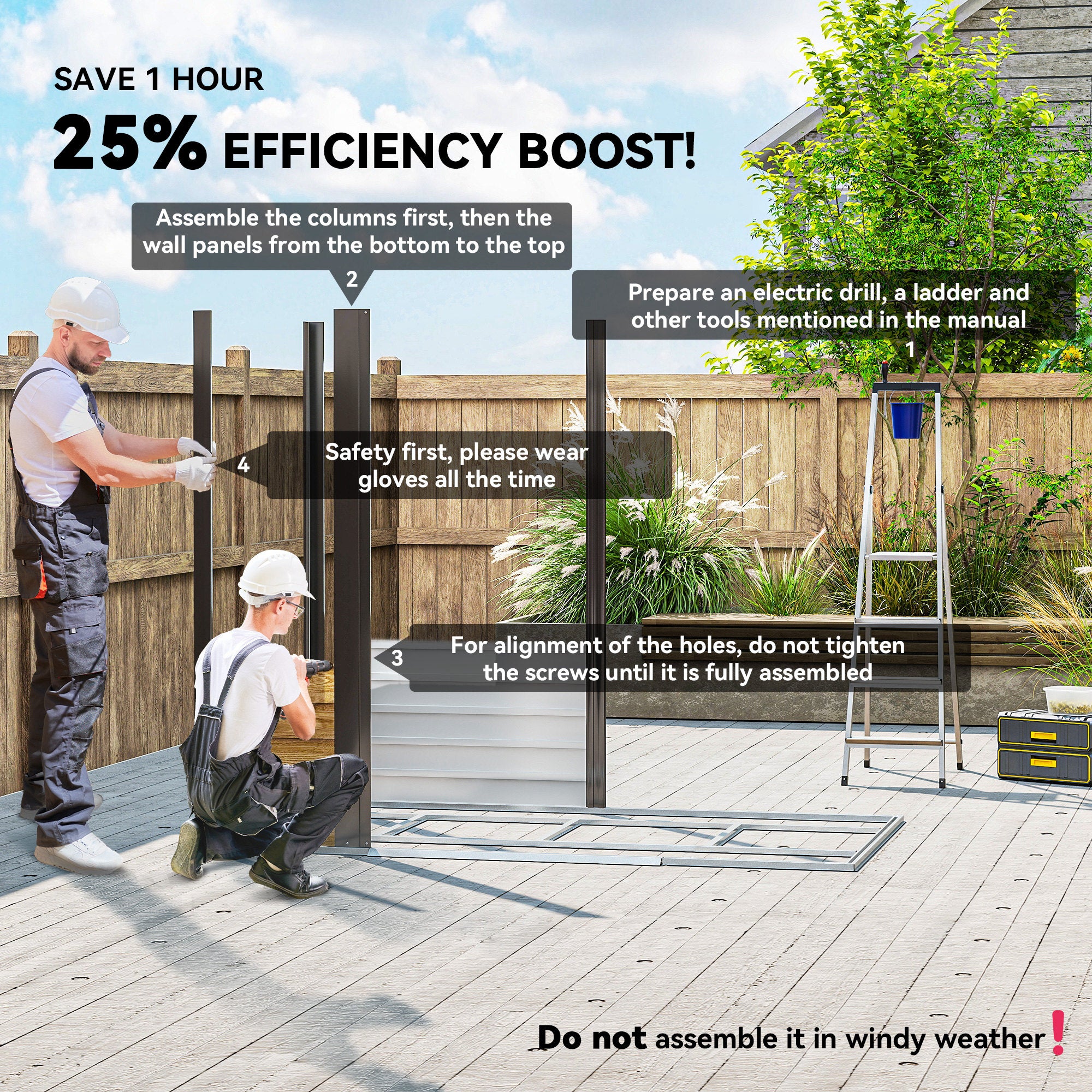 Fynco - 7 x 4ft Garden Shed, Easy to Assemble, Upgraded Galvanised Steel Frame with Foundation Kit, Double Doors with Lock, Outdoor Metal Shed with Vents and Gloves, Garden Storage Shed, Natural