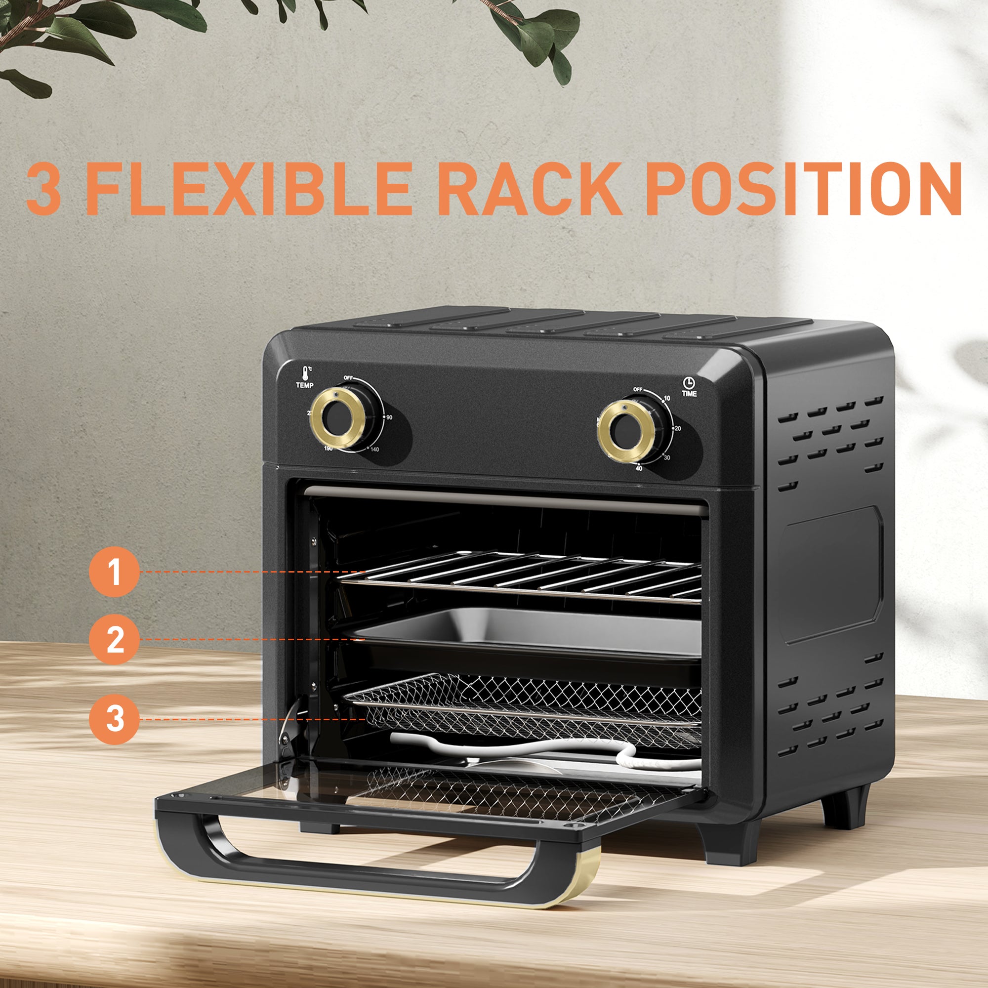 10L Air Fryer Oven, Mini Oven, Oil Free Cooking, Grill, Roast, Bake, with Adjustable Temperature, Timer, Dishwasher Safe, 1000W, Black