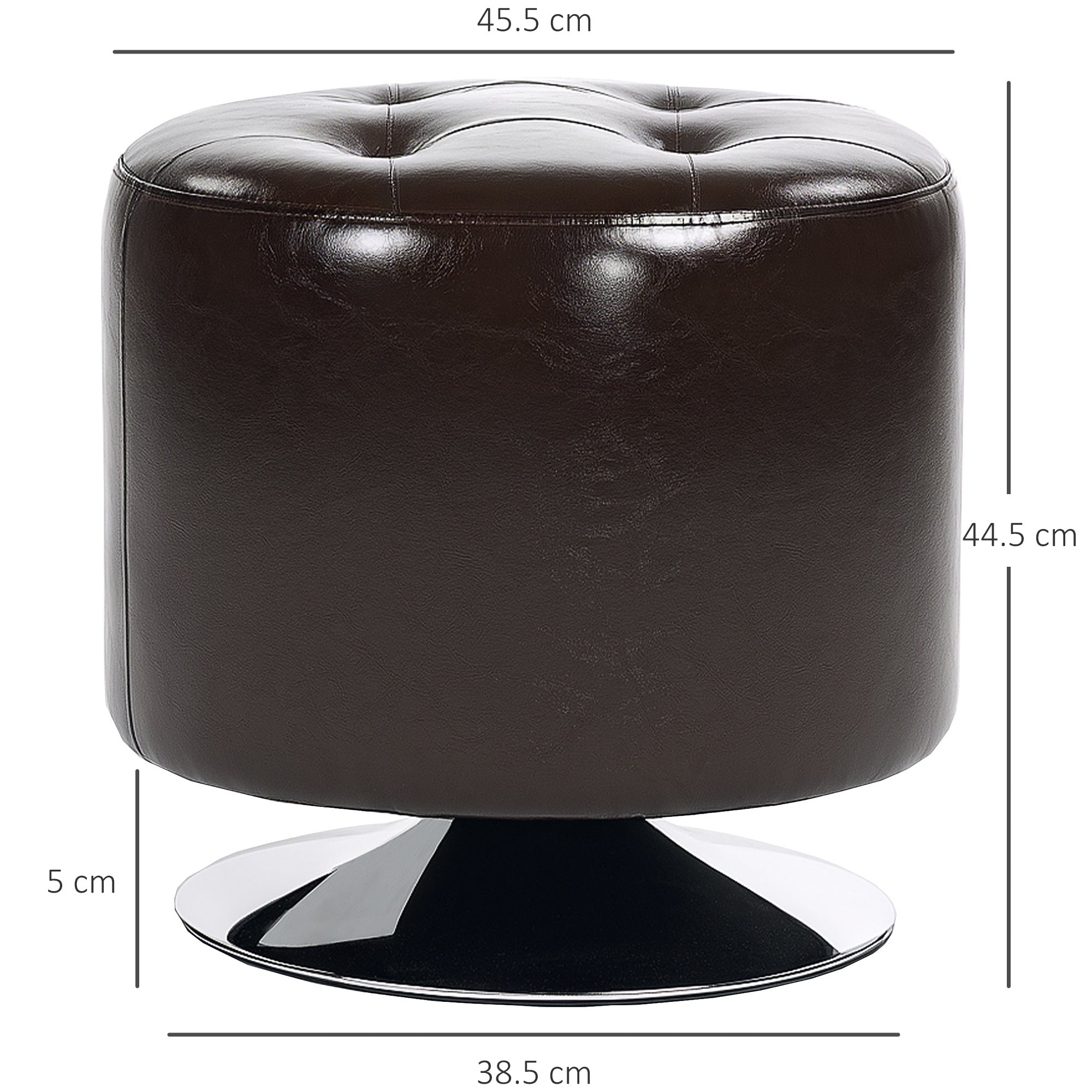 360° Swivel Foot Stool Round PU Footstool with Thick Sponge Padding and Solid Steel Base, Brown