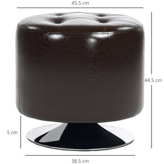 360° Swivel Foot Stool Round PU Footstool with Thick Sponge Padding and Solid Steel Base, Brown