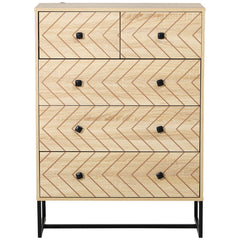 5 Drawer Chest Sideboard Cabinet Storage Unit Bedroom Home Unique Zigzag Design w/ Black Metal Handles Anti Tip & Top