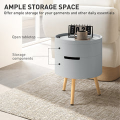 3-Tier Coffee Table, Round End Table with 2 Hidden Compartments and Detachable Tray, Side Table with Storage for Living Room, Grey