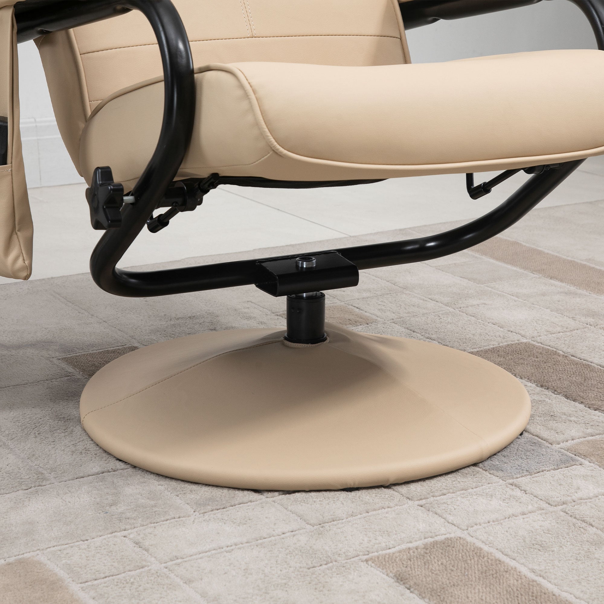 Swivel Recliner Chair and Footstool, Faux Leather Massage Recliner Armchair with Remote Control and Round Wrapped Base, Cream