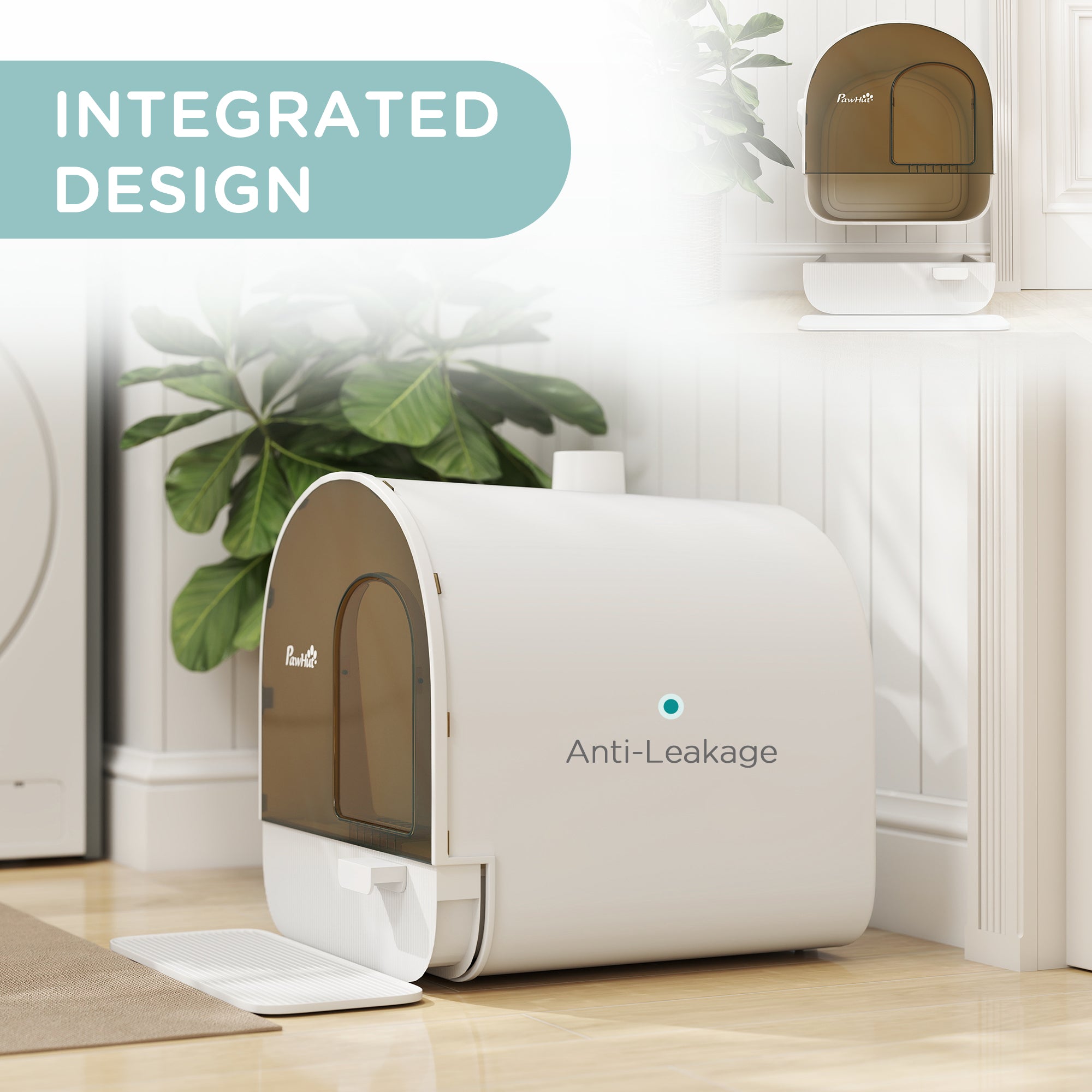 Hooded Cat Litter Box, Kitten Litter Tray, with Lid, Scoop, Filter, Flap Door