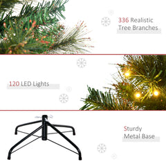 1.5m 5ft Pre-Lit Christmas Tree Artificial Spruce Xmas Tree Warm White LED Holiday Décor with Metal Stand