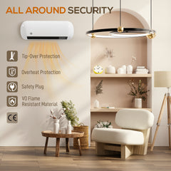 Fynco - 2000W Ceramic Electric Heater with Fan, Adjustable Thermostat, Wall Mounted - White