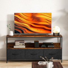 TV Stand Cabinet with 3 Foldable Drawers - Rustic Brown