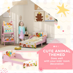 AIYAPLAY Cute Animal-Themed Toddler Bed, with Safety Rails, 143 x 77 x 60cm, Pink