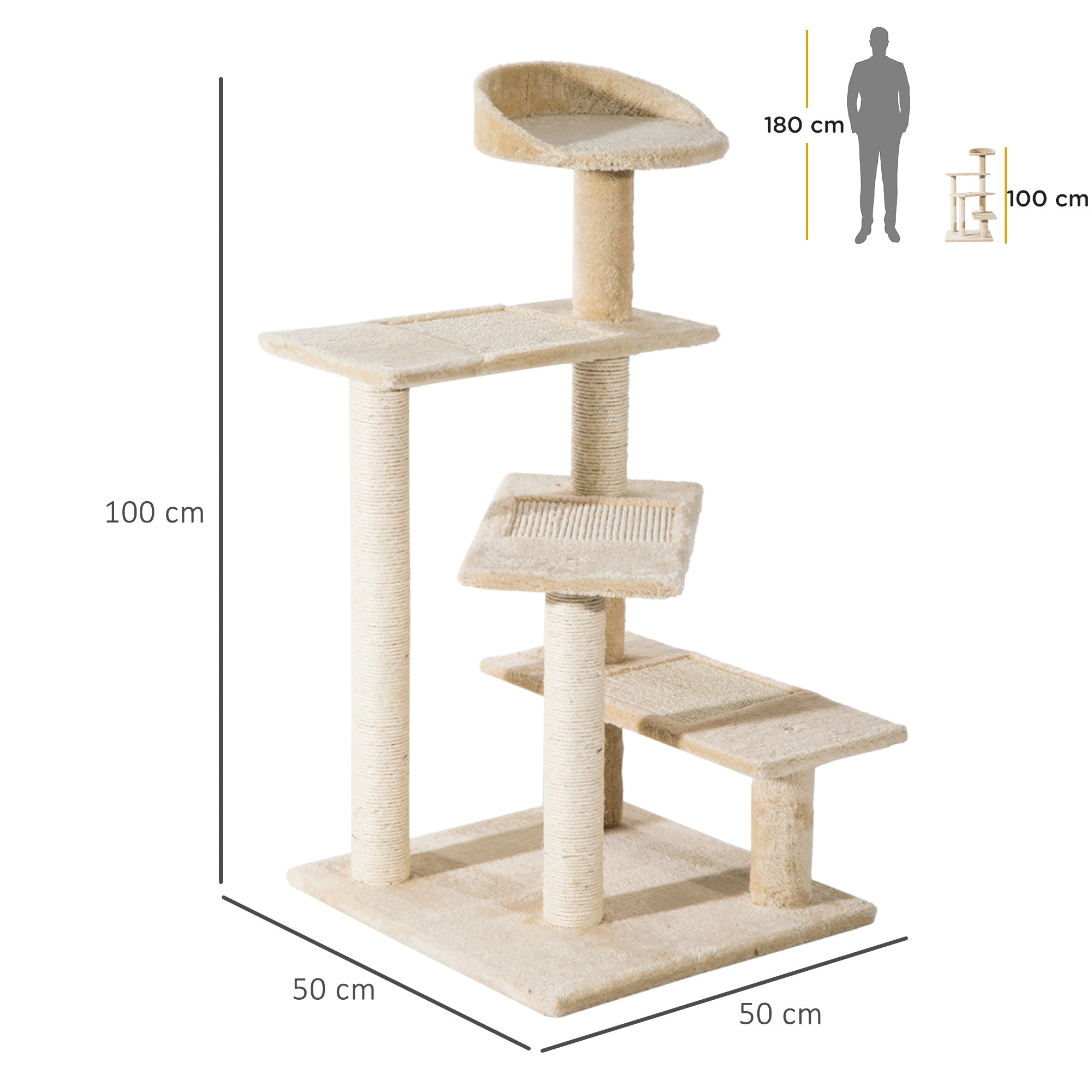 100 cm Cat Tree for Indoor Cats Kitten Scratch Scratching Post Climbing Tower Activity Centre Beige