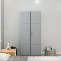 Double Paneled Door Wardrobe, with Shelves - Grey