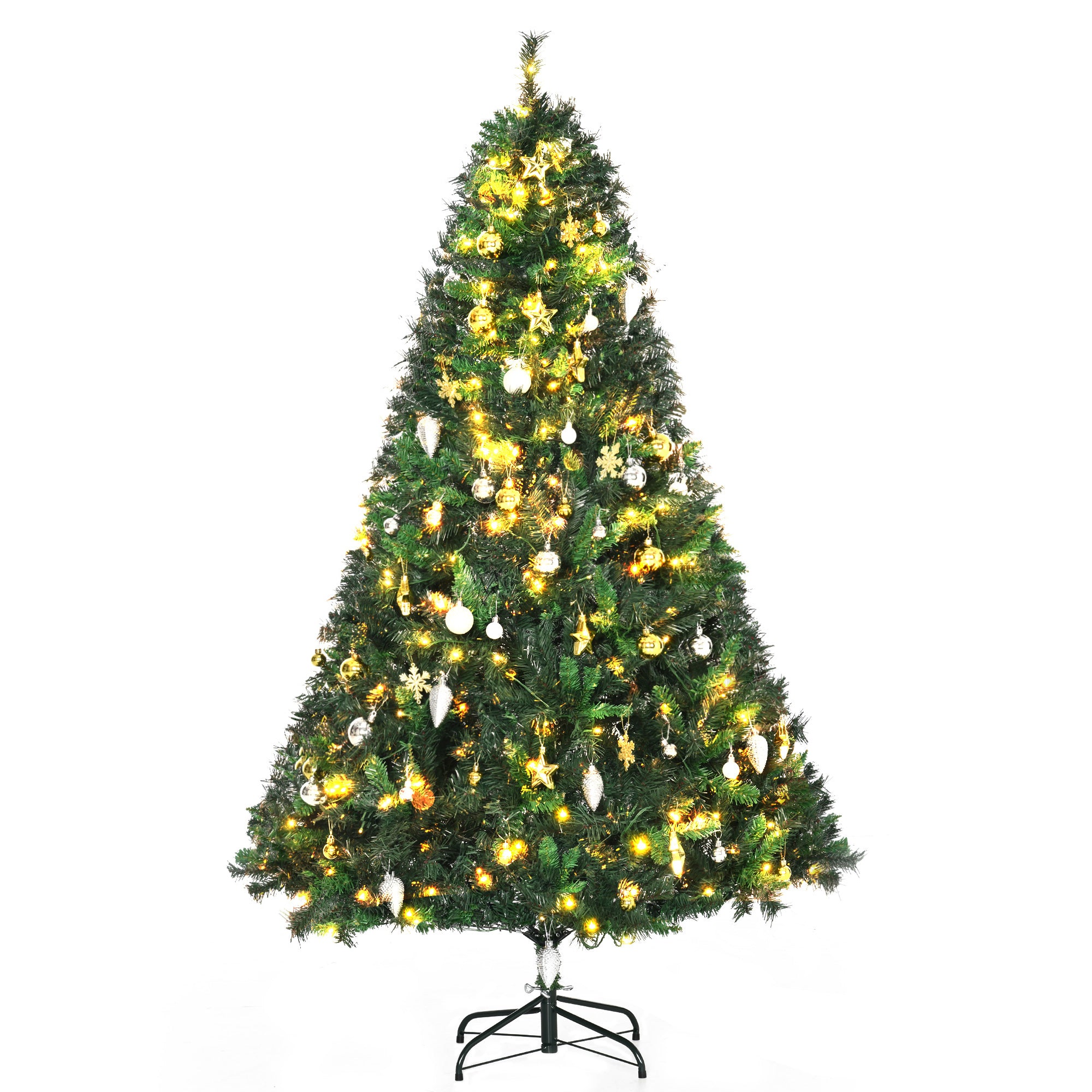 1.8m 6ft Pre-Lit Artificial Christmas Tree 200 LED Xmas Tree Holiday Décor with Decorative Balls Ornament Metal Stand