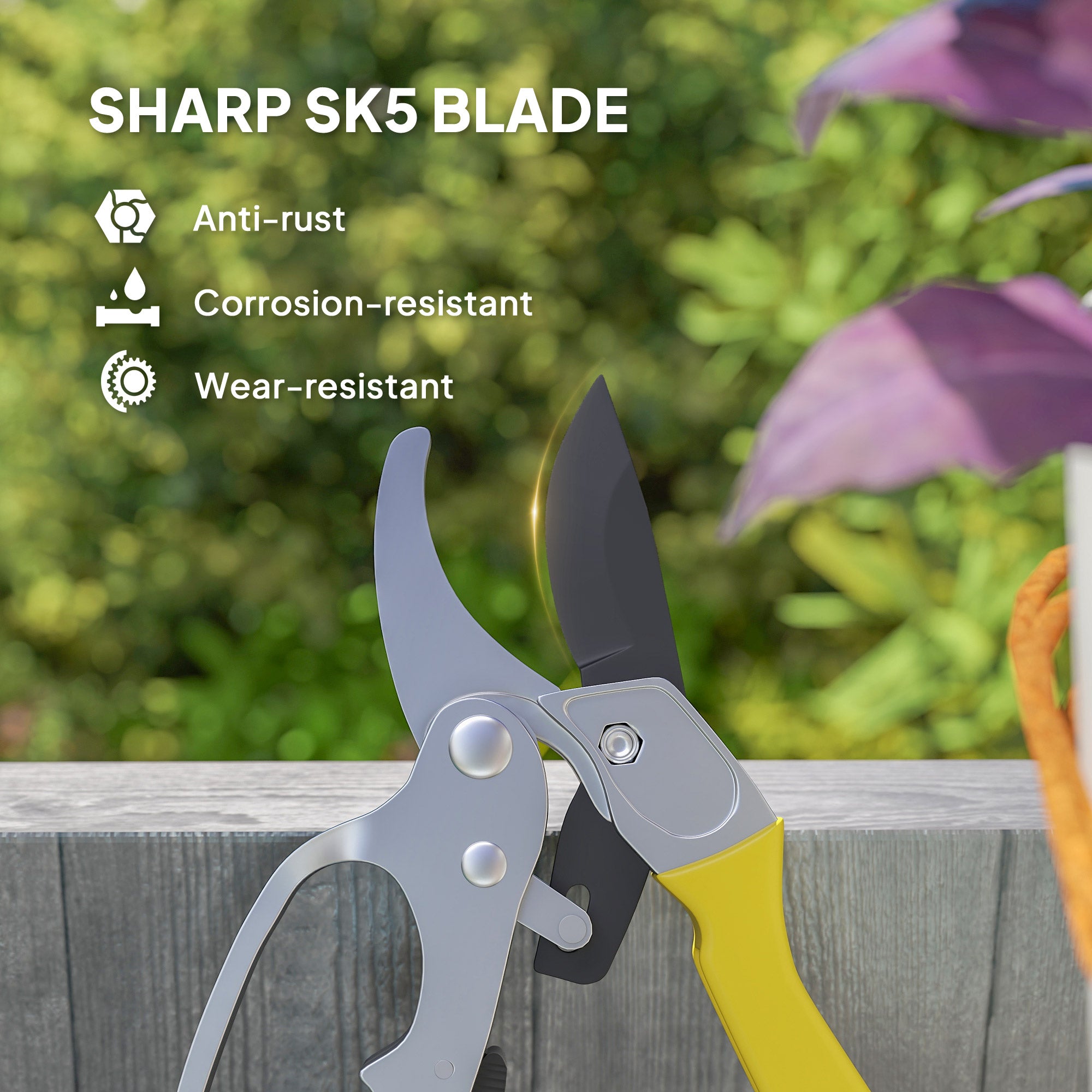 8" Garden Secateurs, Pruning Shears Heavy Duty with Sharp SK5 Blade, Bypass Pruners with Safety Lock and Non-Slip Handles, Lightweight & Ergonomic, Pruning Scissors for Precise Cutting