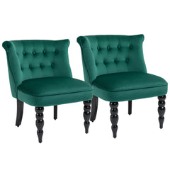 Velvet Accent Chair Set of 2, Button Tufted Wingback Chair with Rubber Wood Legs for Living Room, Bedroom, Dark Green