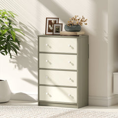 Chest of Drawers, Dresser with 4 Fabric Drawers - White and Grey