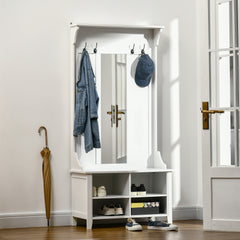 Hallway Furniture Set Shoe Bench Storage Mirror Cabinet Coat Rack Multiple Cubes Hangers Organiser Shelves w/ 4 Hooks