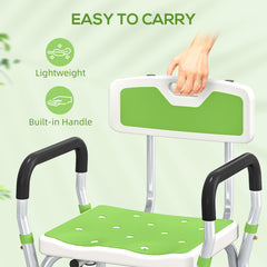 Fynco - EVA Padded Shower Chair for the Elderly and Disabled, Height Adjustable Shower Stool with Back and Arms, 4 Suction Foot Pads, Green