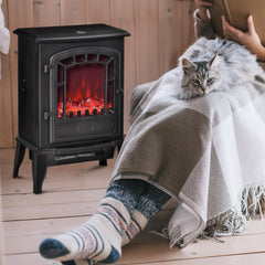 Fynco - Free standing Electric Fireplace Stove, Fireplace Heater with Realistic Flame Effect, Overheat Safety Protection, 1000W/2000W, Black