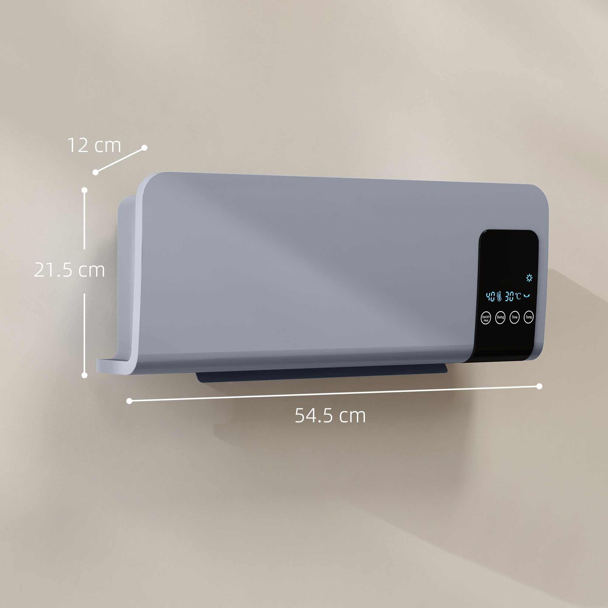 Fynco - 2000W Wall Mounted Heater, 18-45°C Temperature, Grey