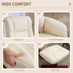 Fynco - Rocking Recliner Chair with Footstool, PU Leather Recliner Armchair with Wood Base, Upholstered Reclining Chair for Living Room Bedroom, Cream