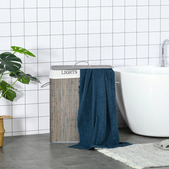 100L Laundry Basket with Lid String Handles, 2 Section Collapsible Hamper Removable Lining Foldable Water-Resistant Dirty Clothes Storage, Grey