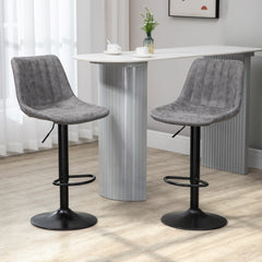 Modern Bar Stools Set of 2, Height Adjustable Swivel Bar Chairs with Backrest, Gas Lift and Footrest, Microfibre Barstools for Breakfast Counter, Kitchen Island, Grey