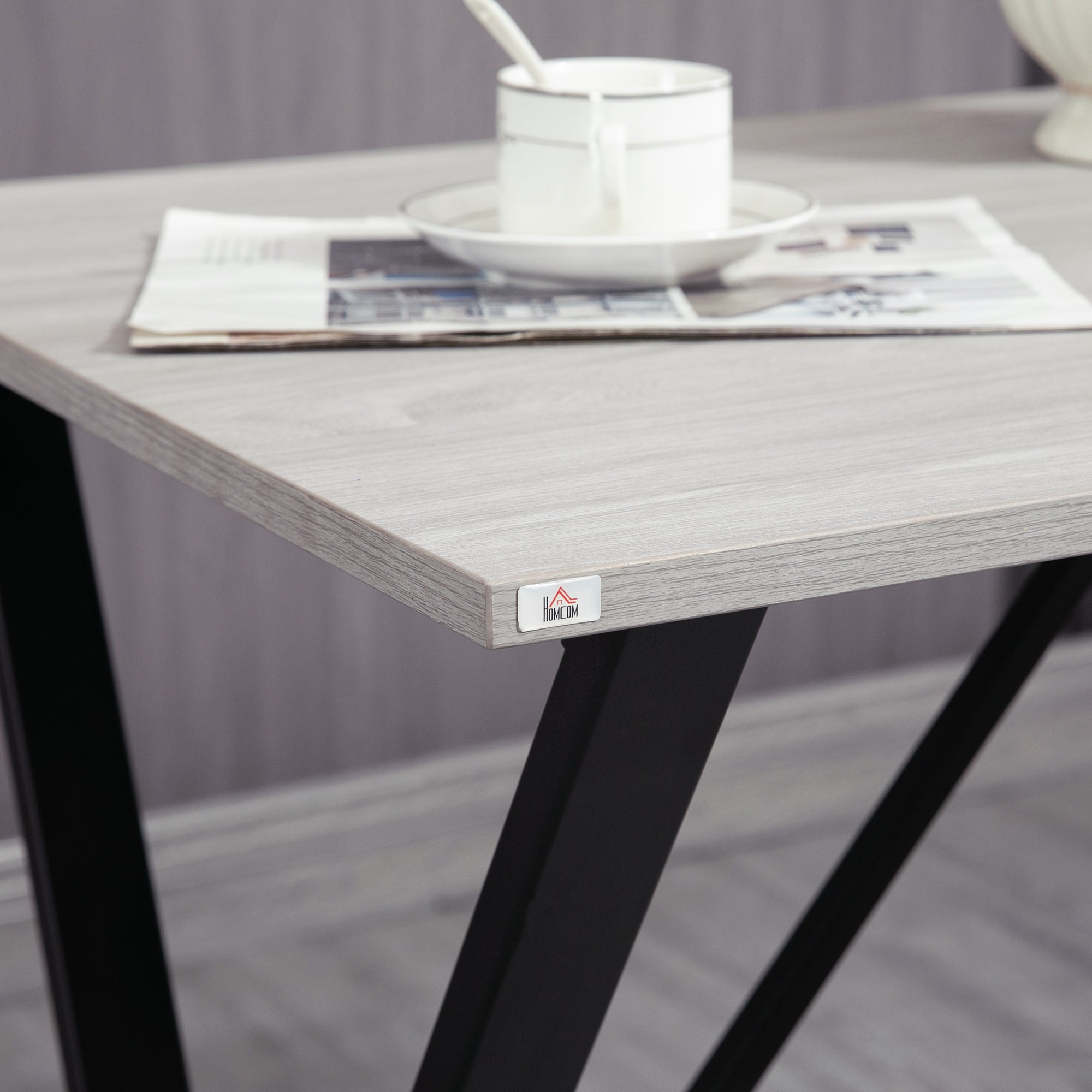 120 cm Rectangular Bar Table for 4 People, Modern Breakfast Bar Table with Wood Effect Tabletop, Steel Legs, Coffee Desk for Living Room, White
