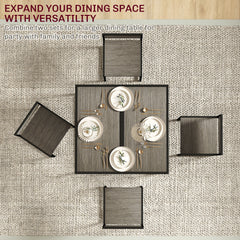 Dining Table and Chairs Set 2, Dining Room Sets, Rectangular Space Saving Table and 2 Chairs for Compact Kitchens, Steel Frame, Grey Wood-Effect
