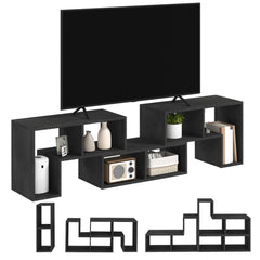 TV Stand for TVs up to 75 Inches, Free Combination TV Unit with Storage Shelves, Extendable Entertainment Centre for Living Room, Black Wood Grain