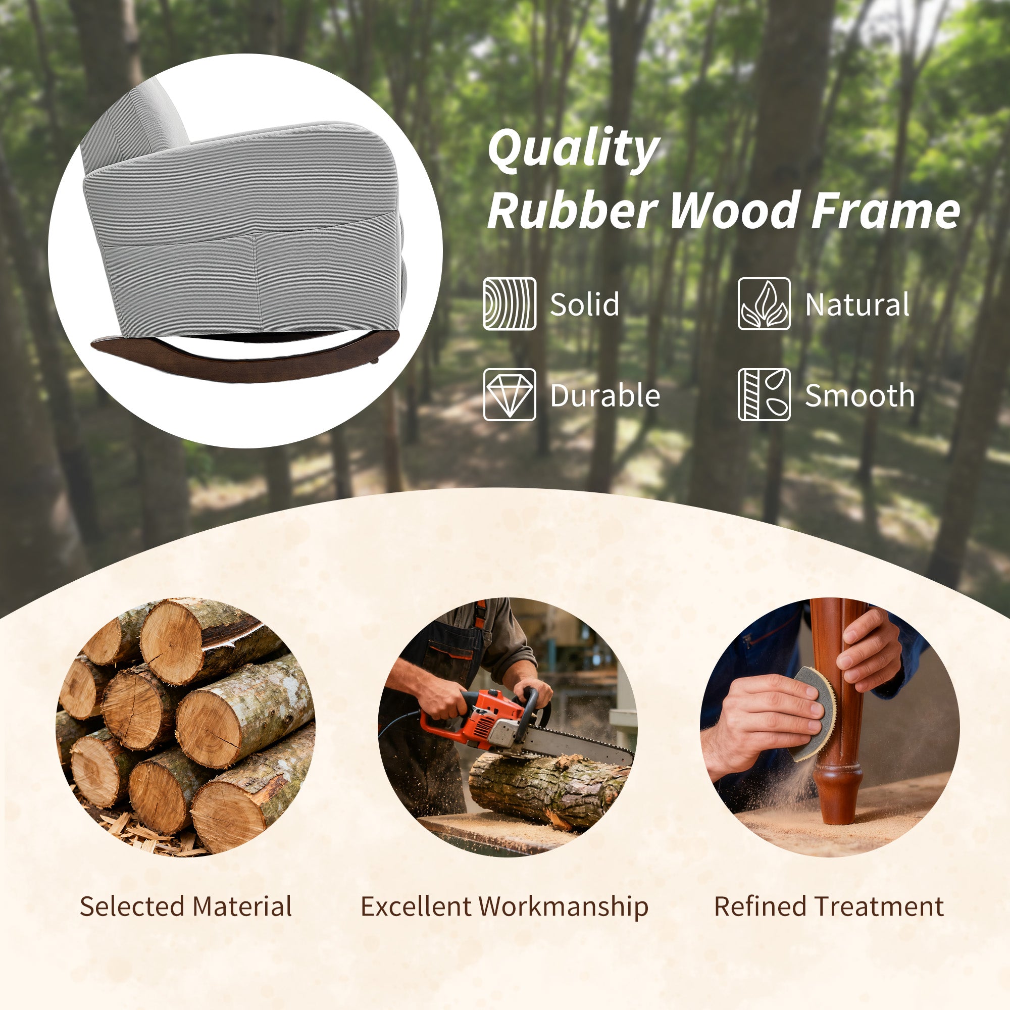 Fynco - Corduroy Rocking Armchair - Grey