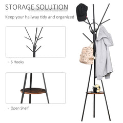 Freestanding Metal Coat Rack Stand 9 Hooks Clothes Tree with 1 Shelf Hat Display Hall Tree Hanger Bag Umbrella Hanging Organiser Brown