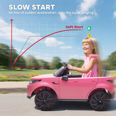 AIYAPLAY Land Rover Discovery Licensed 12V Kids Electric Car with Remote, 4 Wheel Suspension, Slow Start, Lights, Music, Pink