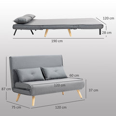 Two-Seater Linen-Look Sofa Bed - Grey