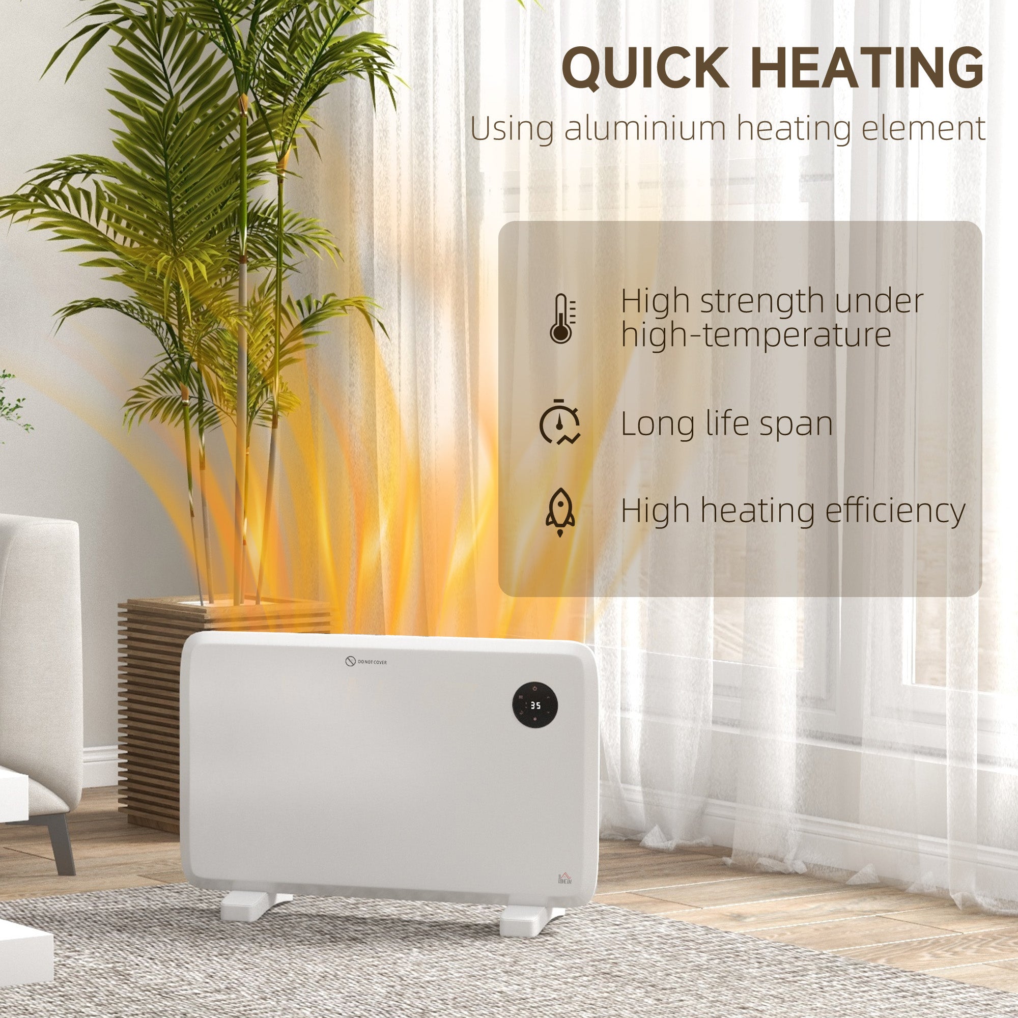 Fynco - 1200W Electric Convector Heater, Freestanding or Wall Mounted, Space Heater with Adjustable Thermostat, Timer, White