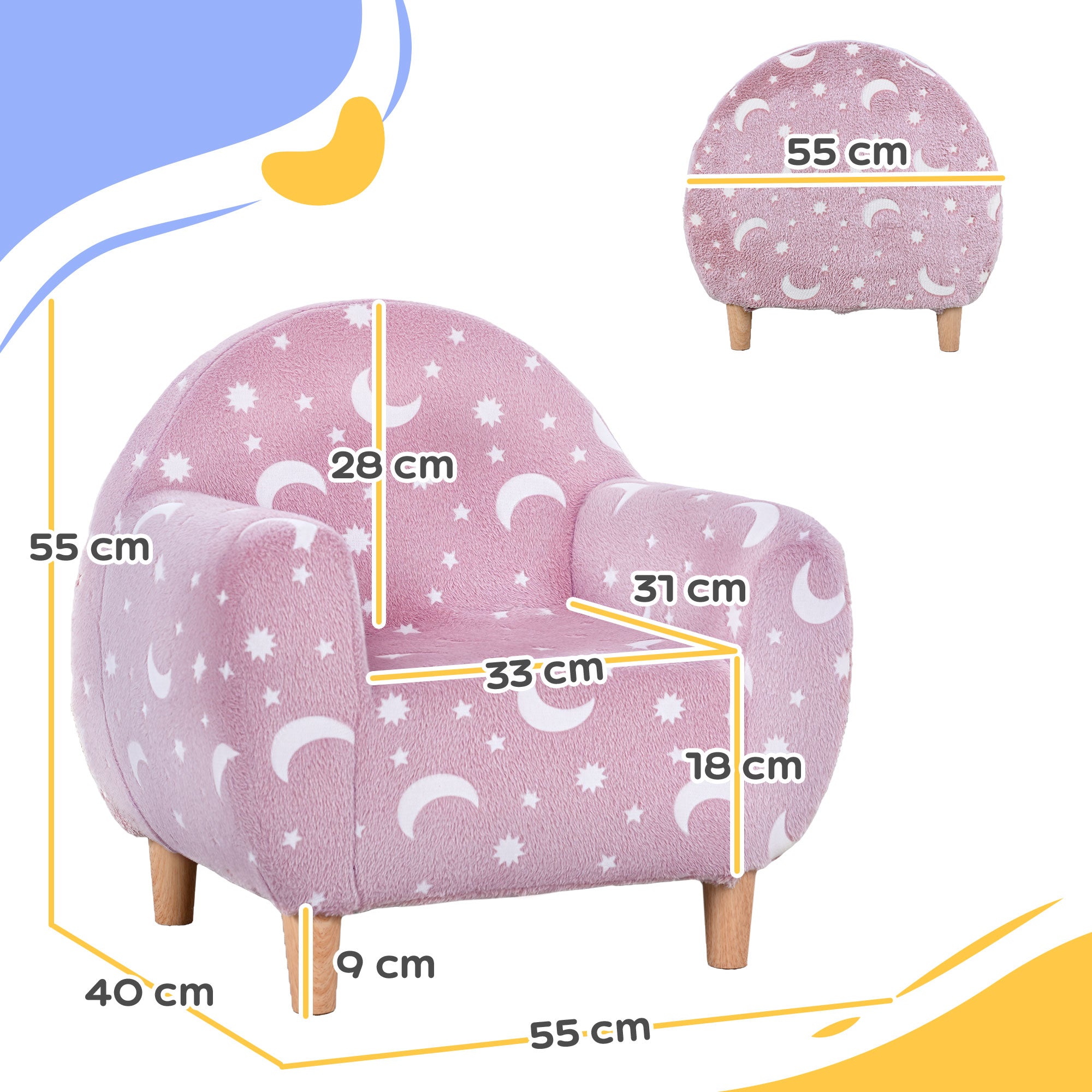 AIYAPLAY Kids Armchair, Glow in the Dark Chair with Star Design for Bedroom, Playroom, Kids Room, Pink