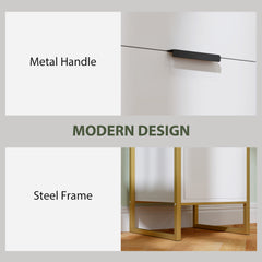 Bedroom Chest of Drawers, Industrial 3-Drawer Dresser, Storage Drawers Unit with Metal Frame for Living Room, White