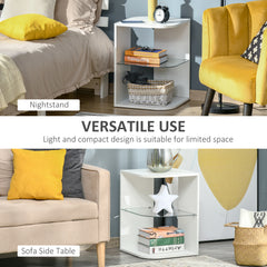 Modern Side Table Set of 2, Three Layer Bedside Table Nightstand with 2 Storage Shelves, for Living room, Bedroom, White