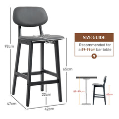 Bar Stools Set of 2, Breakfast Bar Chairs, PU Leather Upholstered Kitchen Stools with Backs, Footrests and Solid Wood Legs, Dark Grey