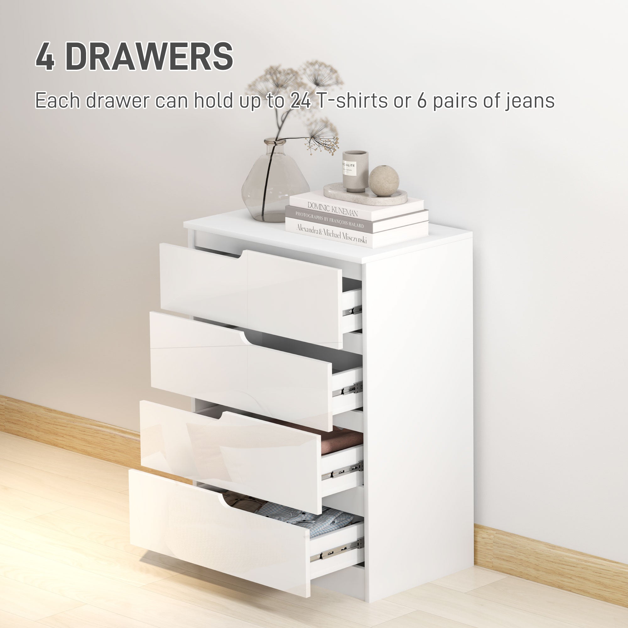 Chest of Four High Gloss Front Drawers - White