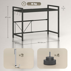Expandable Microwave Oven Rack with 3 Hooks - Black